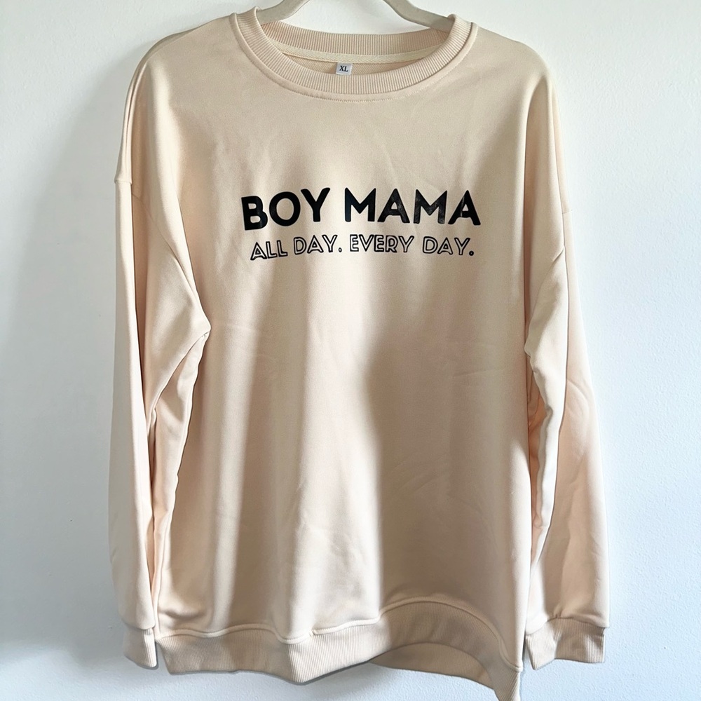 NWOT Women’s “Boy Mama All Day Every Day” Cotton L/S Shirt/Sweatshirt Size XL